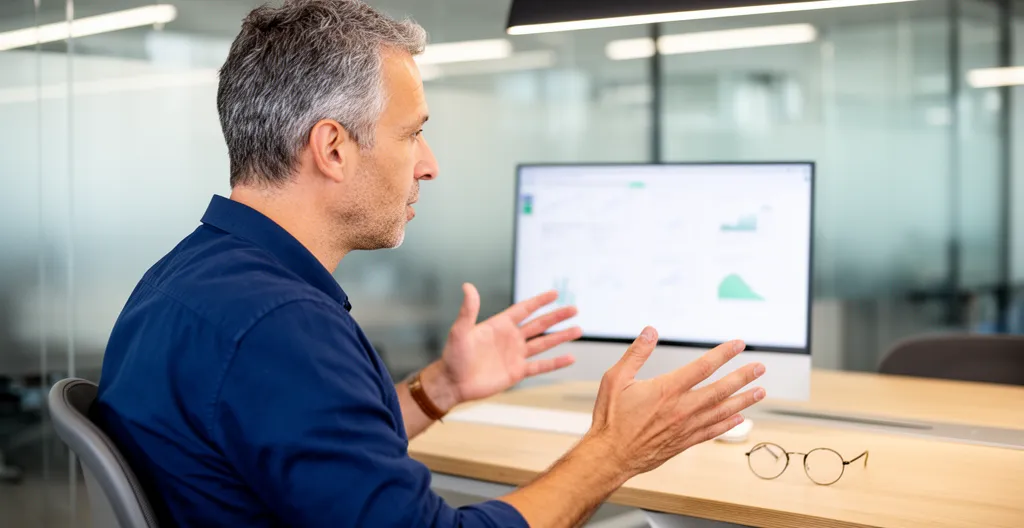 Professionnel du courtage expliquant les options de financement immobilier à son bureau