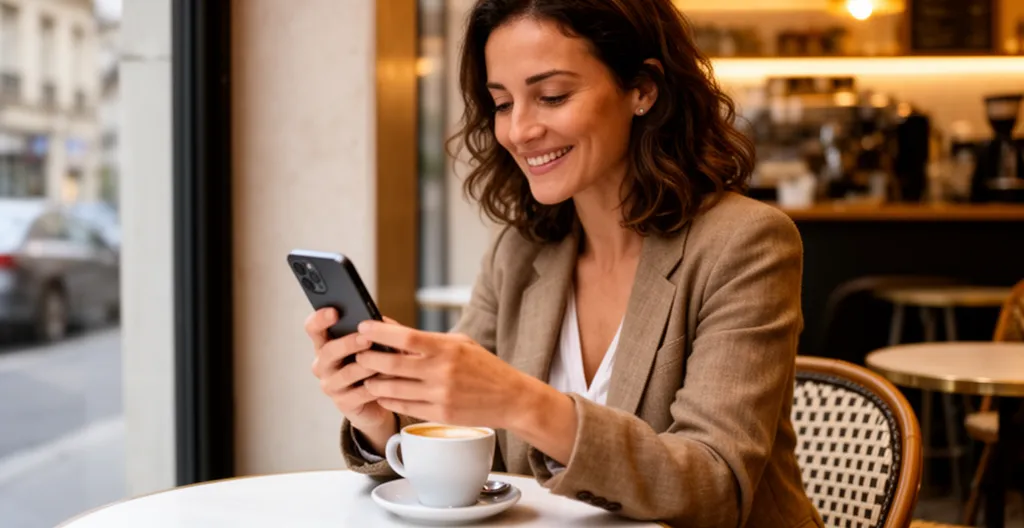 Femme consultant une notification de financement sur son smartphone